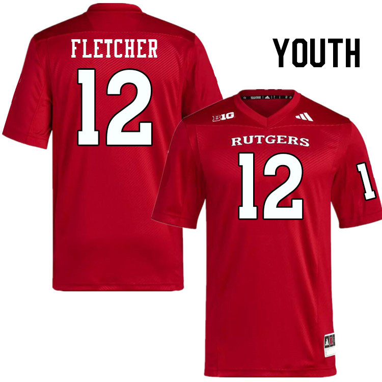 Youth #12 Kenny Fletcher Rutgers Scarlet Knights 2024 College Football Jerseys Stitched-Scarlet